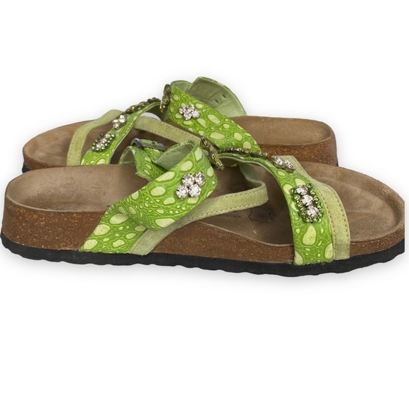 Betula Birkenstock Sandals Cross Strap Green Croc Jewel Embossed size 5/36 - Picture 4 of 7